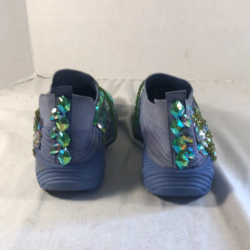 Women’s Rare Wear Customized Bedazzled Periwinkle Blue Pull On Mesh Sneakers
